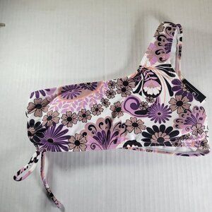 Salt + Cove Purple Floral One-Shoulder Adjustable Floral Bikini Top Size M